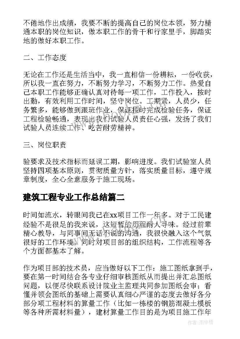 2023年建筑工程专业工作总结(实用8篇)