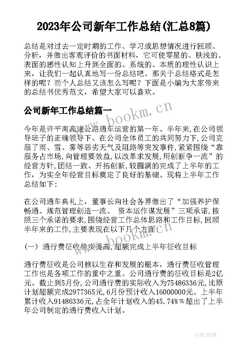 2023年公司新年工作总结(汇总8篇)