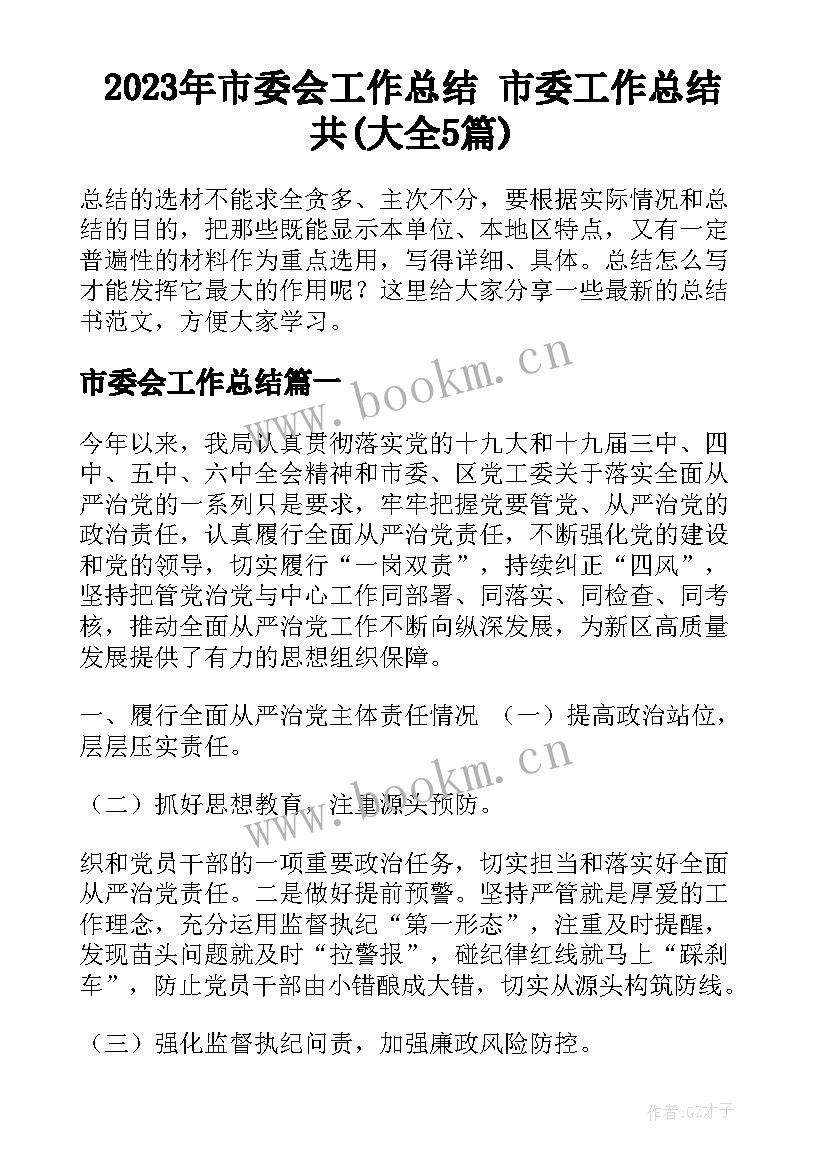 2023年市委会工作总结 市委工作总结共(大全5篇)