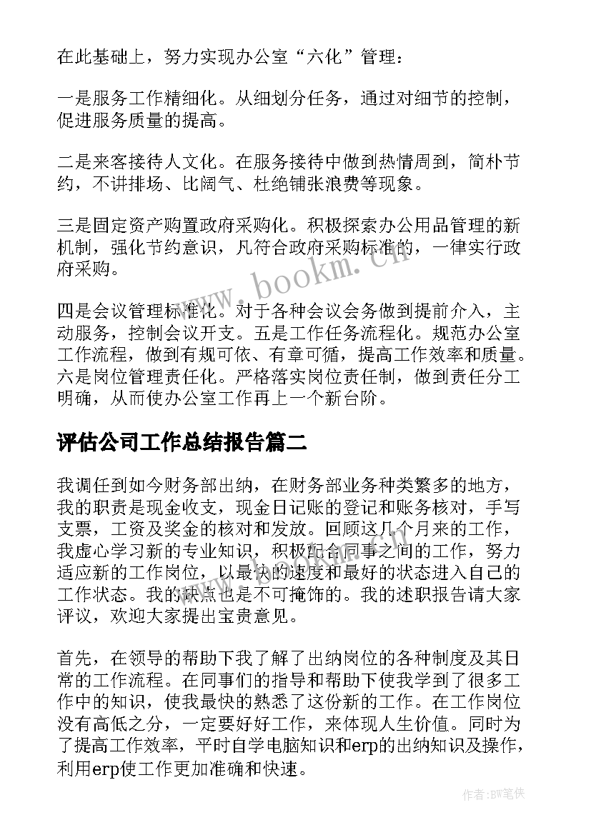 评估公司工作总结报告(通用5篇)