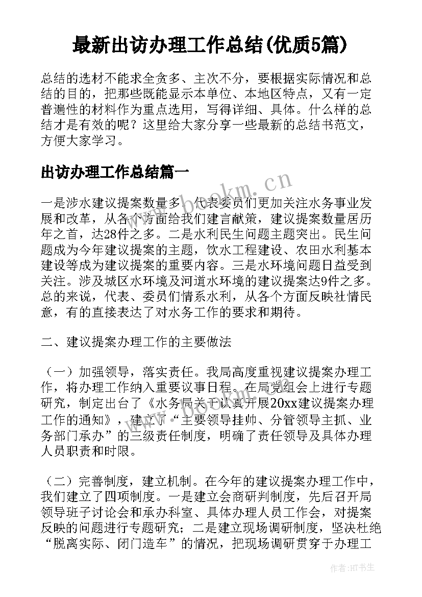 最新出访办理工作总结(优质5篇)