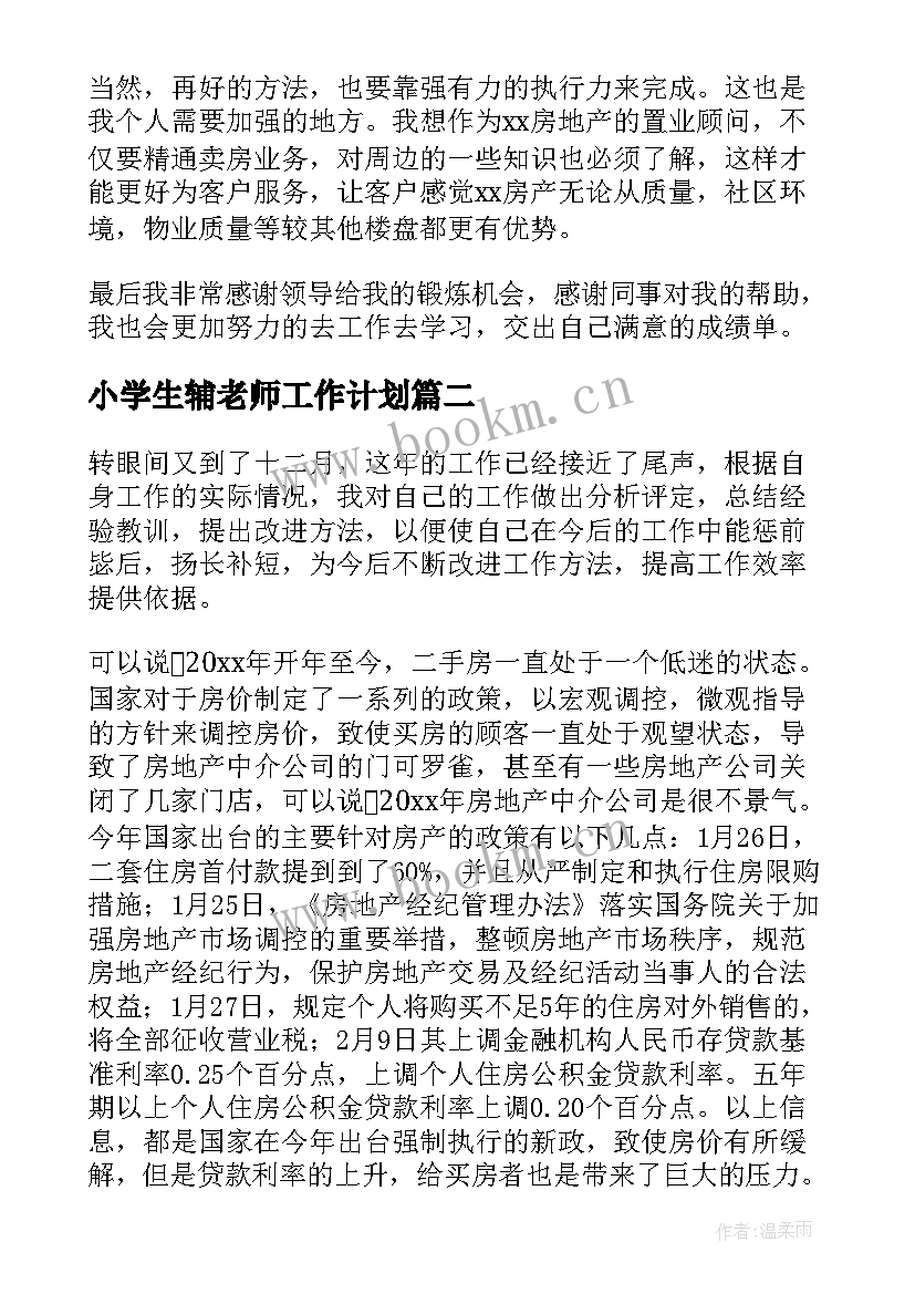 最新小学生辅老师工作计划 中介年终工作总结(实用7篇)