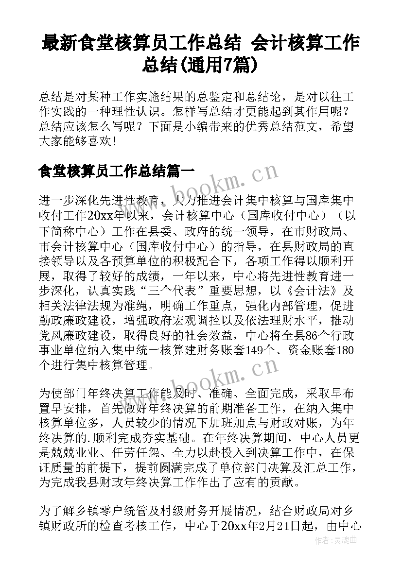 最新食堂核算员工作总结 会计核算工作总结(通用7篇)