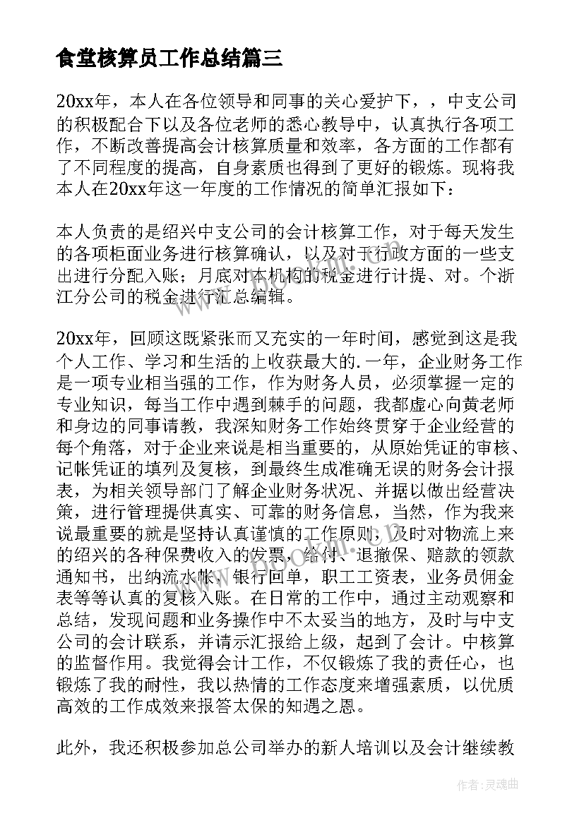 最新食堂核算员工作总结 会计核算工作总结(通用7篇)