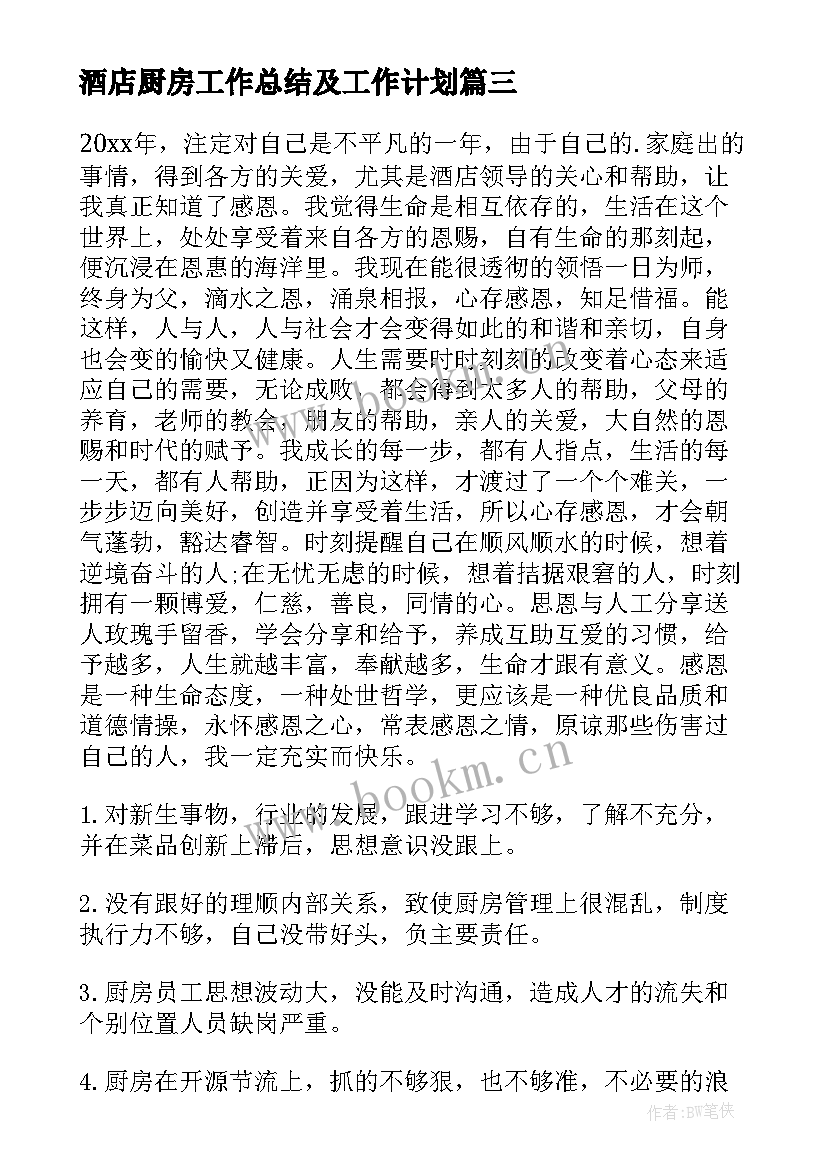 2023年酒店厨房工作总结及工作计划(大全5篇)