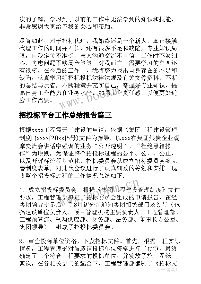 2023年招投标平台工作总结报告(模板7篇)