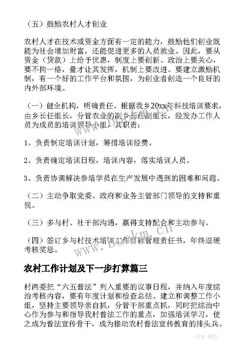 农村工作计划及下一步打算(优秀6篇)