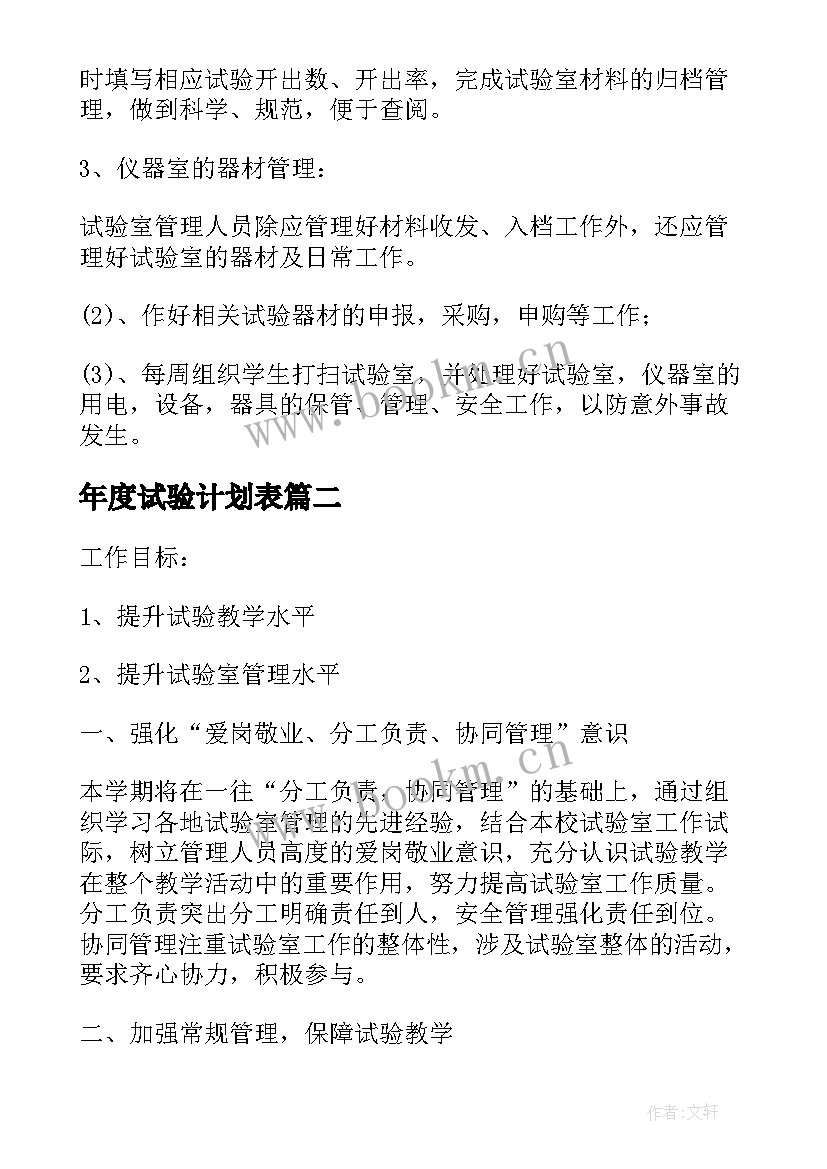 年度试验计划表 试验室工作计划(通用5篇)