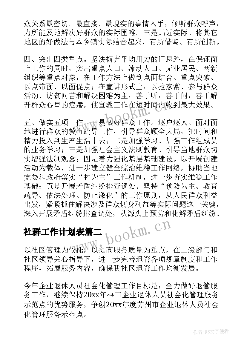 最新社群工作计划表(优秀5篇)