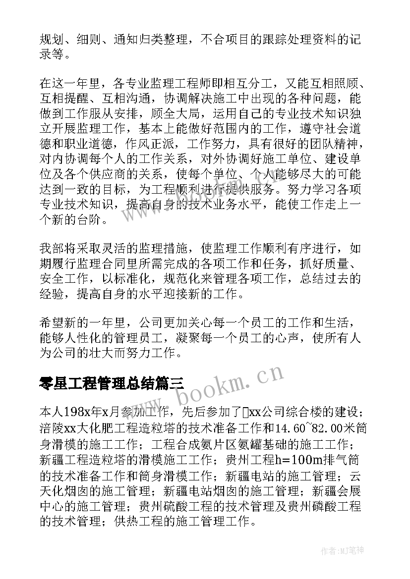 最新零星工程管理总结 工程项目财务工作总结(大全10篇)