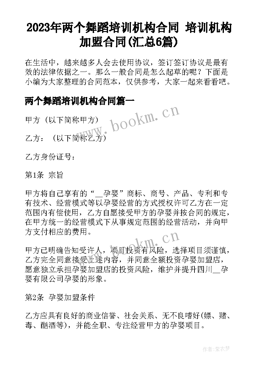 2023年两个舞蹈培训机构合同 培训机构加盟合同(汇总6篇)