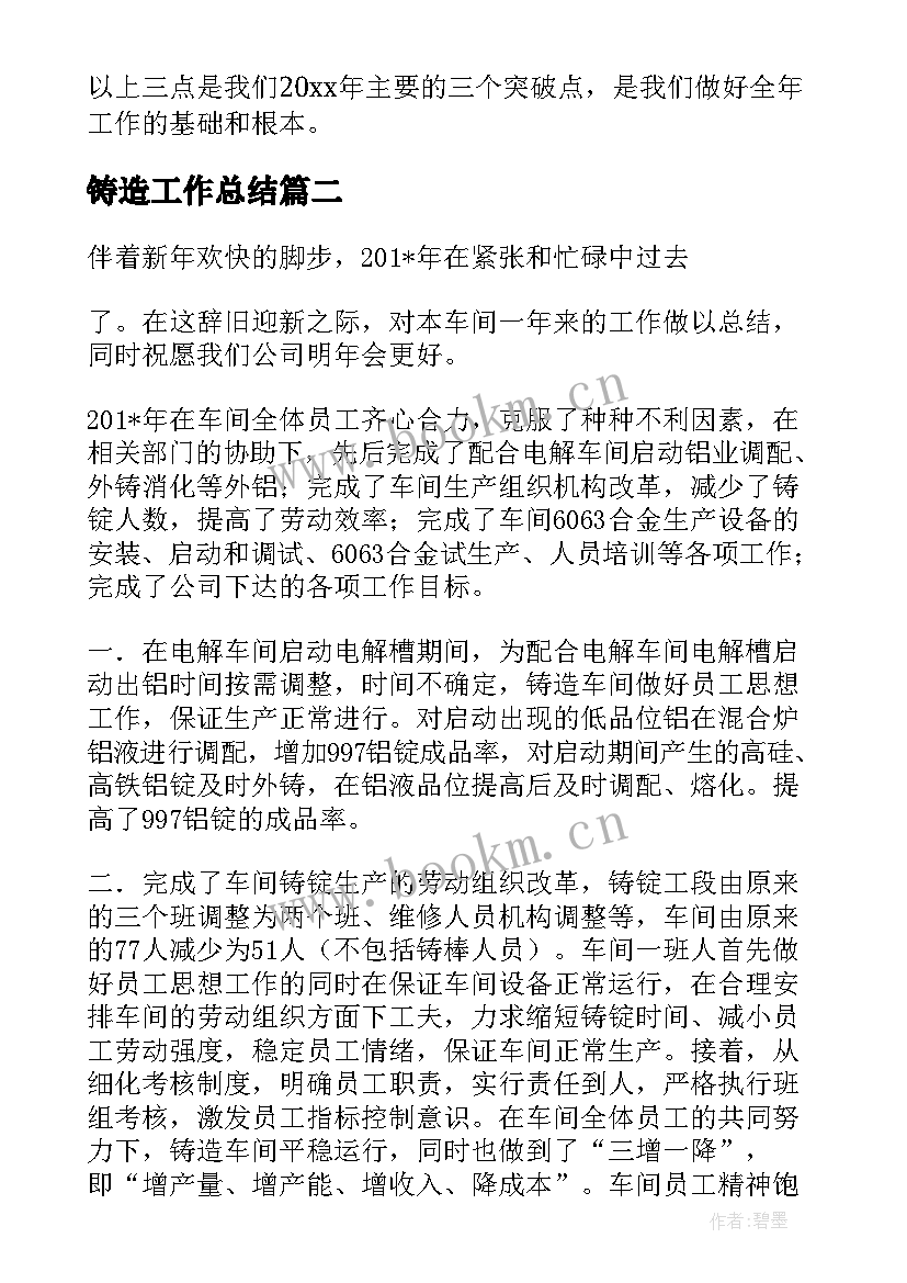 最新铸造工作总结(优质6篇)