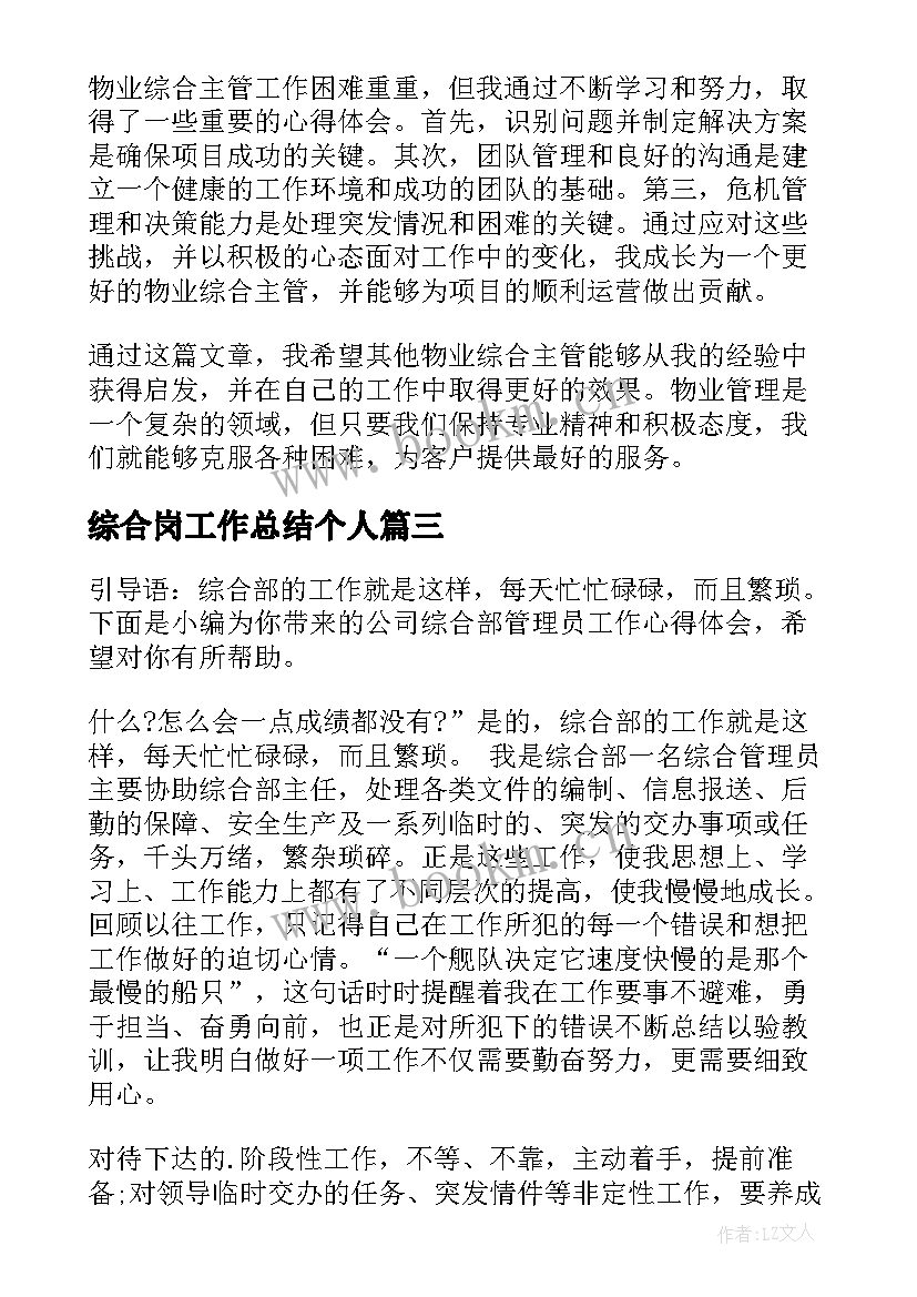 2023年综合岗工作总结个人(大全7篇)