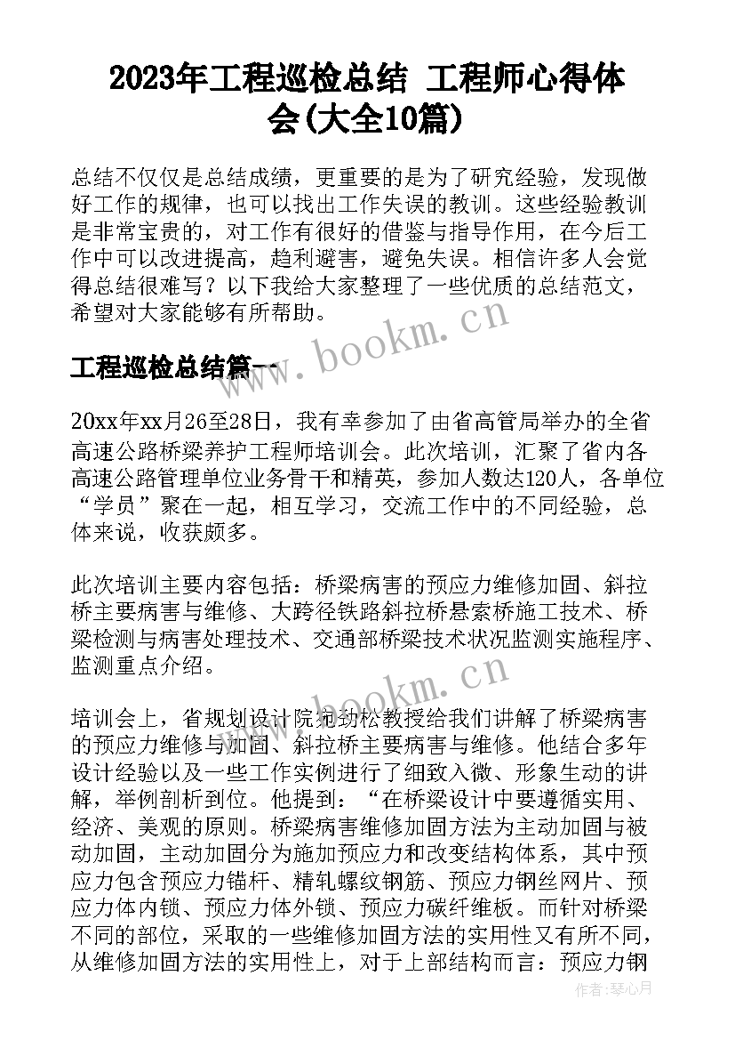 2023年工程巡检总结 工程师心得体会(大全10篇)