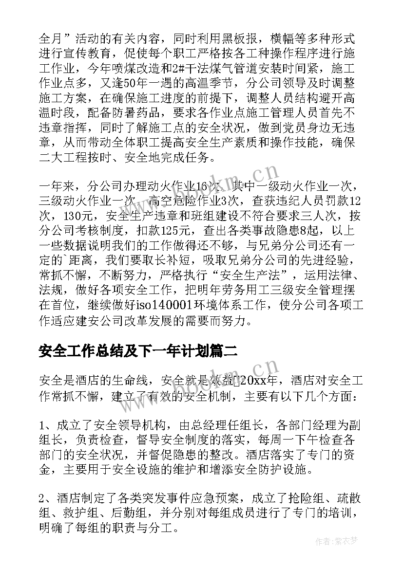 最新安全工作总结及下一年计划(优质5篇)