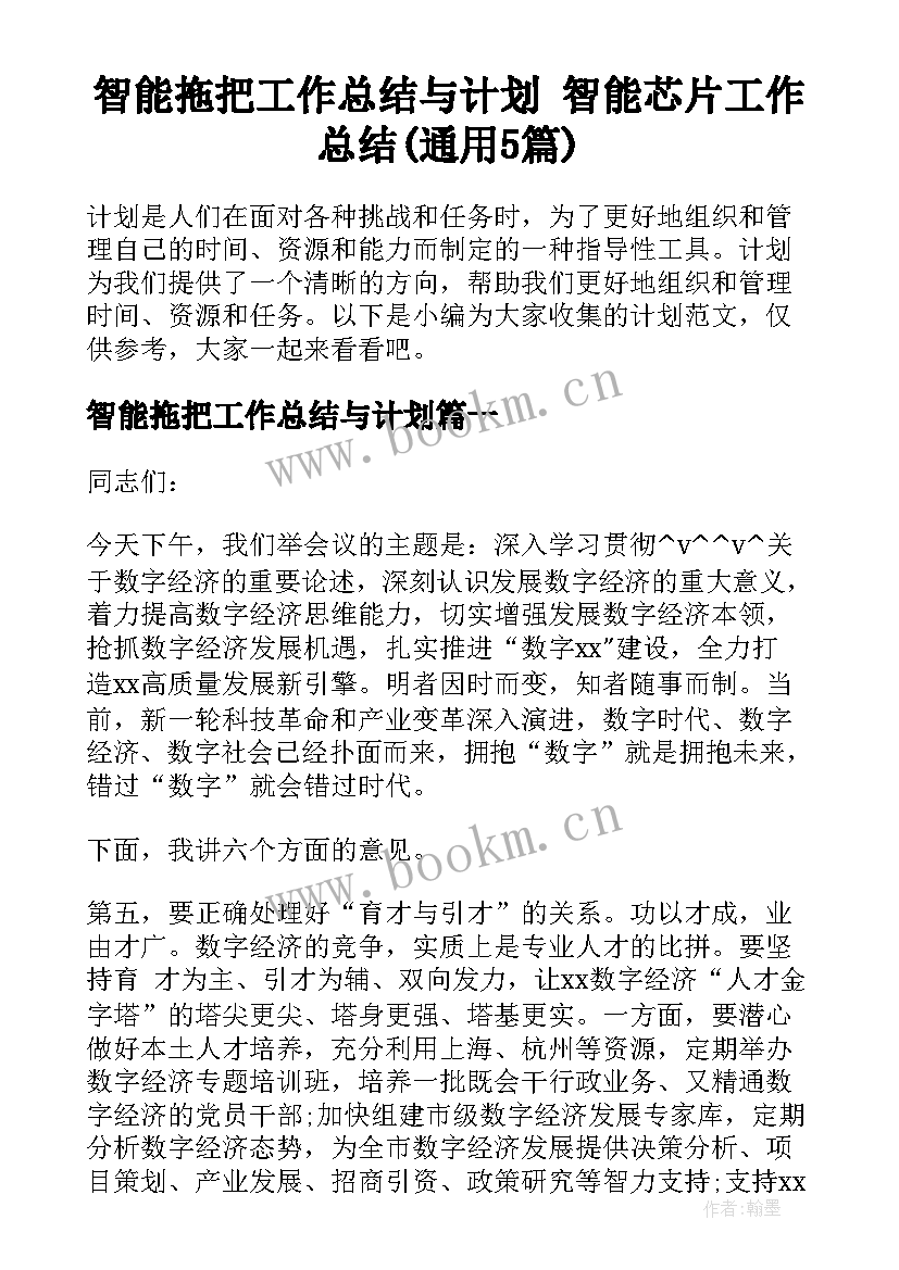 智能拖把工作总结与计划 智能芯片工作总结(通用5篇)