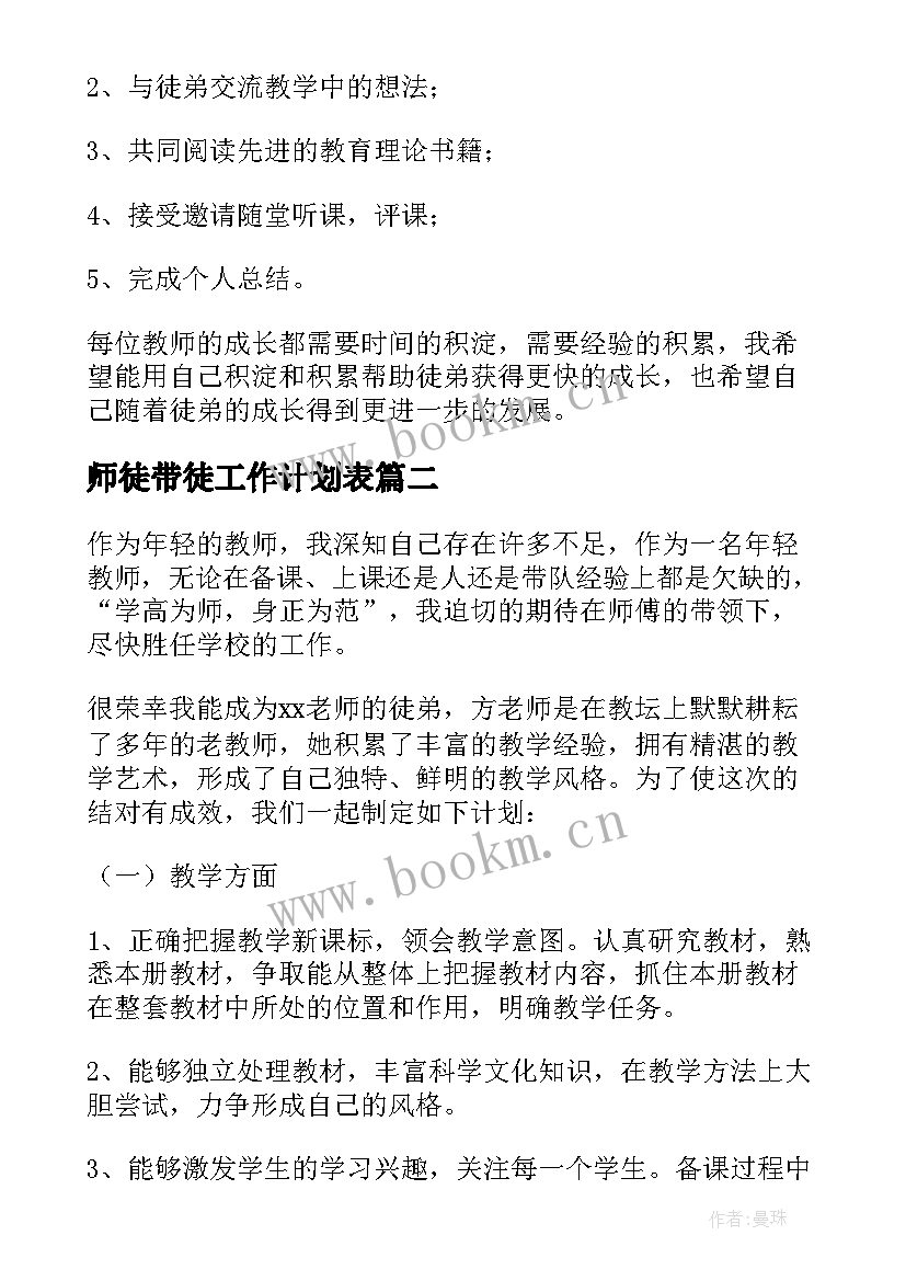 最新师徒带徒工作计划表 师徒帮扶工作计划(优质9篇)