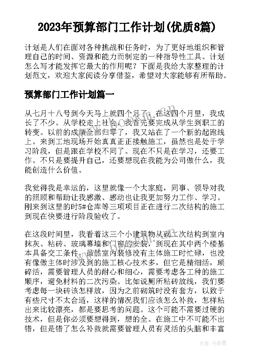 2023年预算部门工作计划(优质8篇)