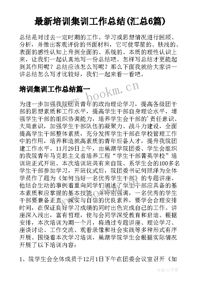 最新培训集训工作总结(汇总6篇)