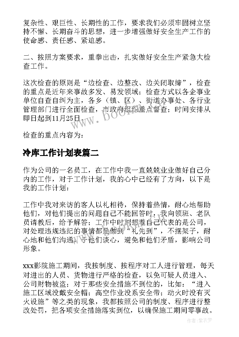 最新冷库工作计划表(优质10篇)