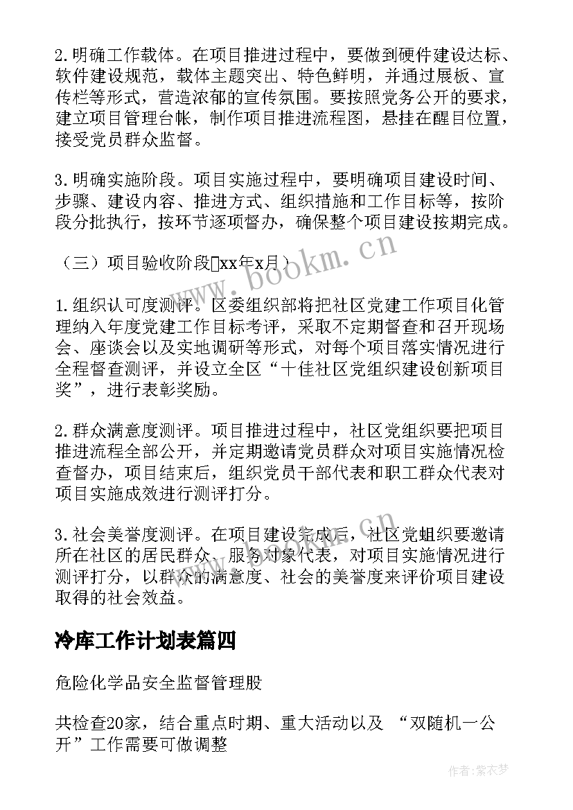 最新冷库工作计划表(优质10篇)