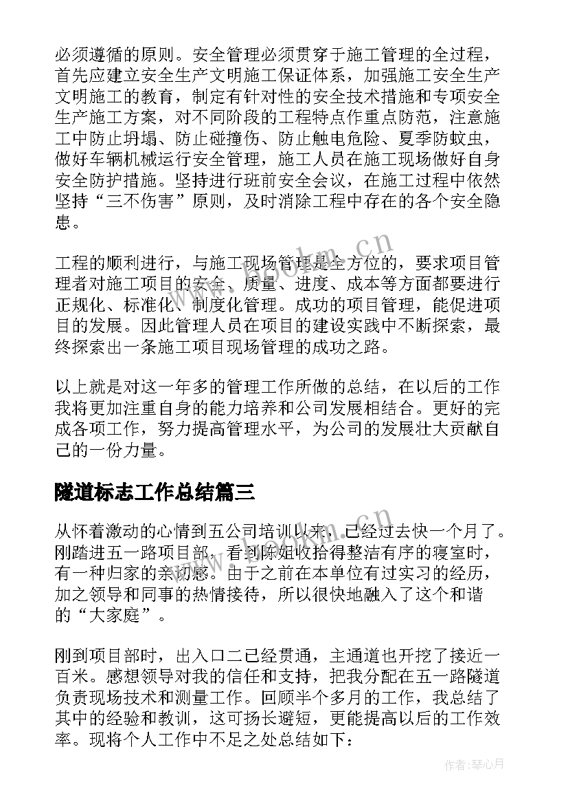 最新隧道标志工作总结(优秀5篇)