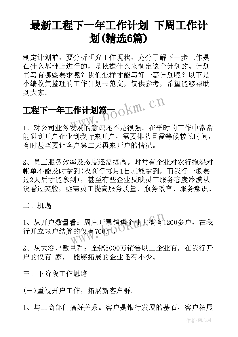 最新工程下一年工作计划 下周工作计划(精选6篇)