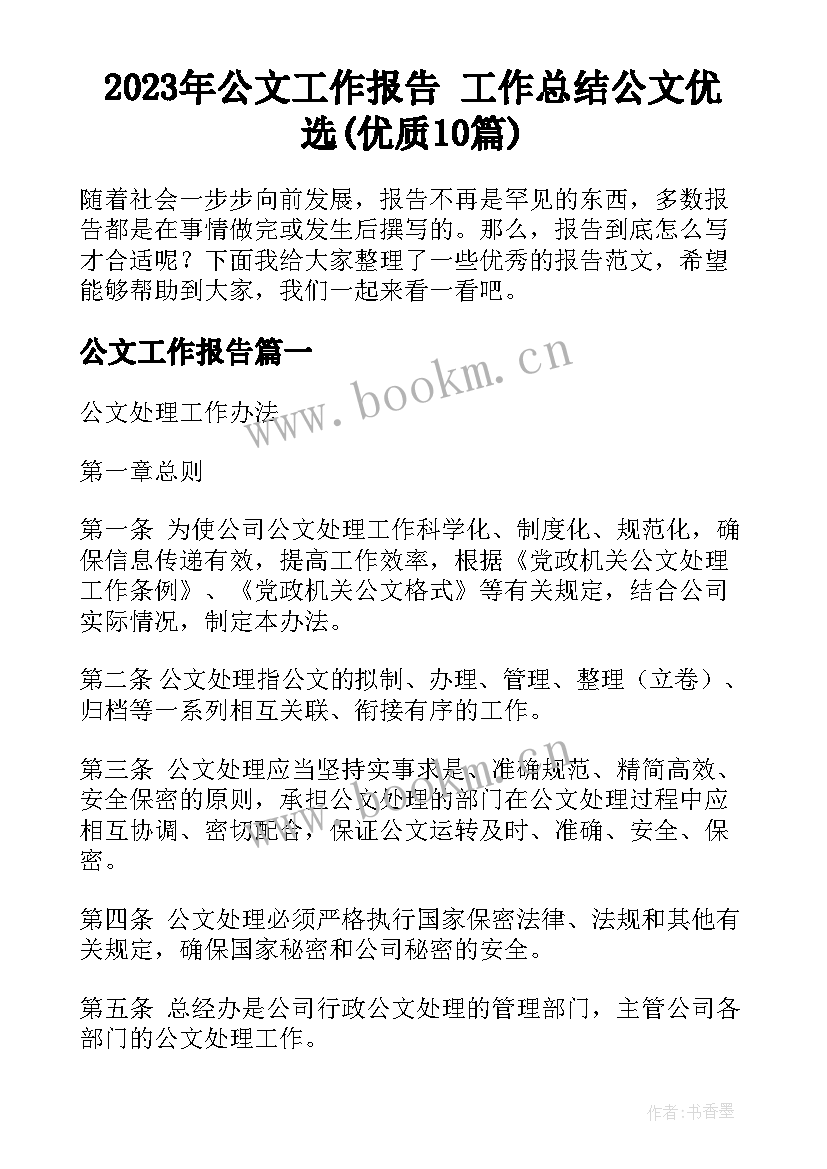 2023年公文工作报告 工作总结公文优选(优质10篇)