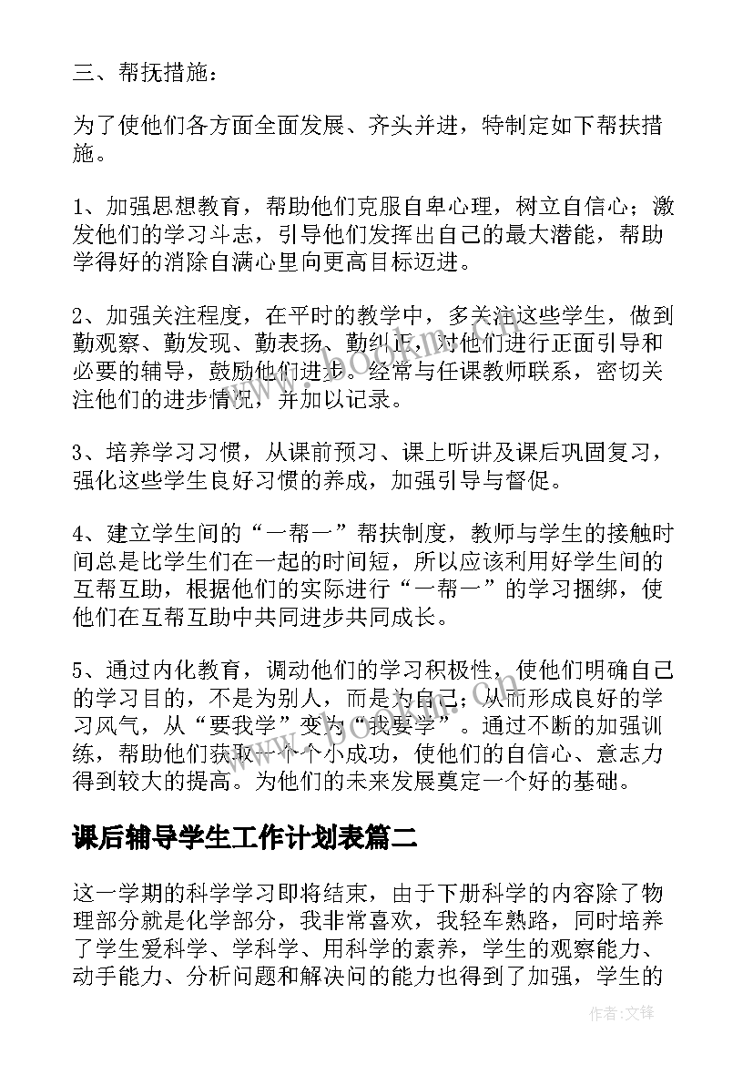 课后辅导学生工作计划表 辅导学生工作计划(通用5篇)