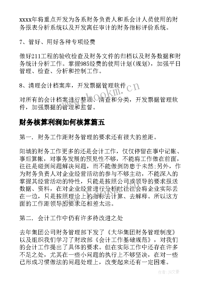 财务核算利润如何核算 财务会计核算改革工作计划(模板5篇)