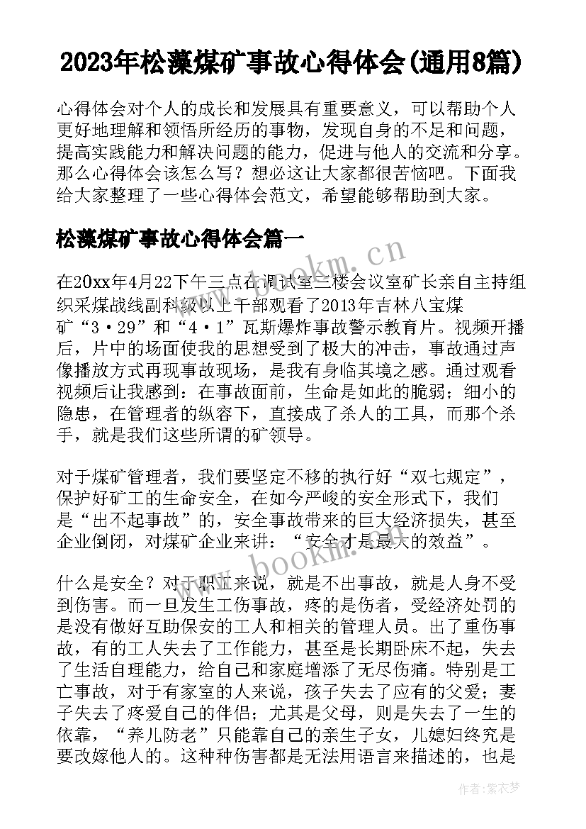 2023年松藻煤矿事故心得体会(通用8篇)