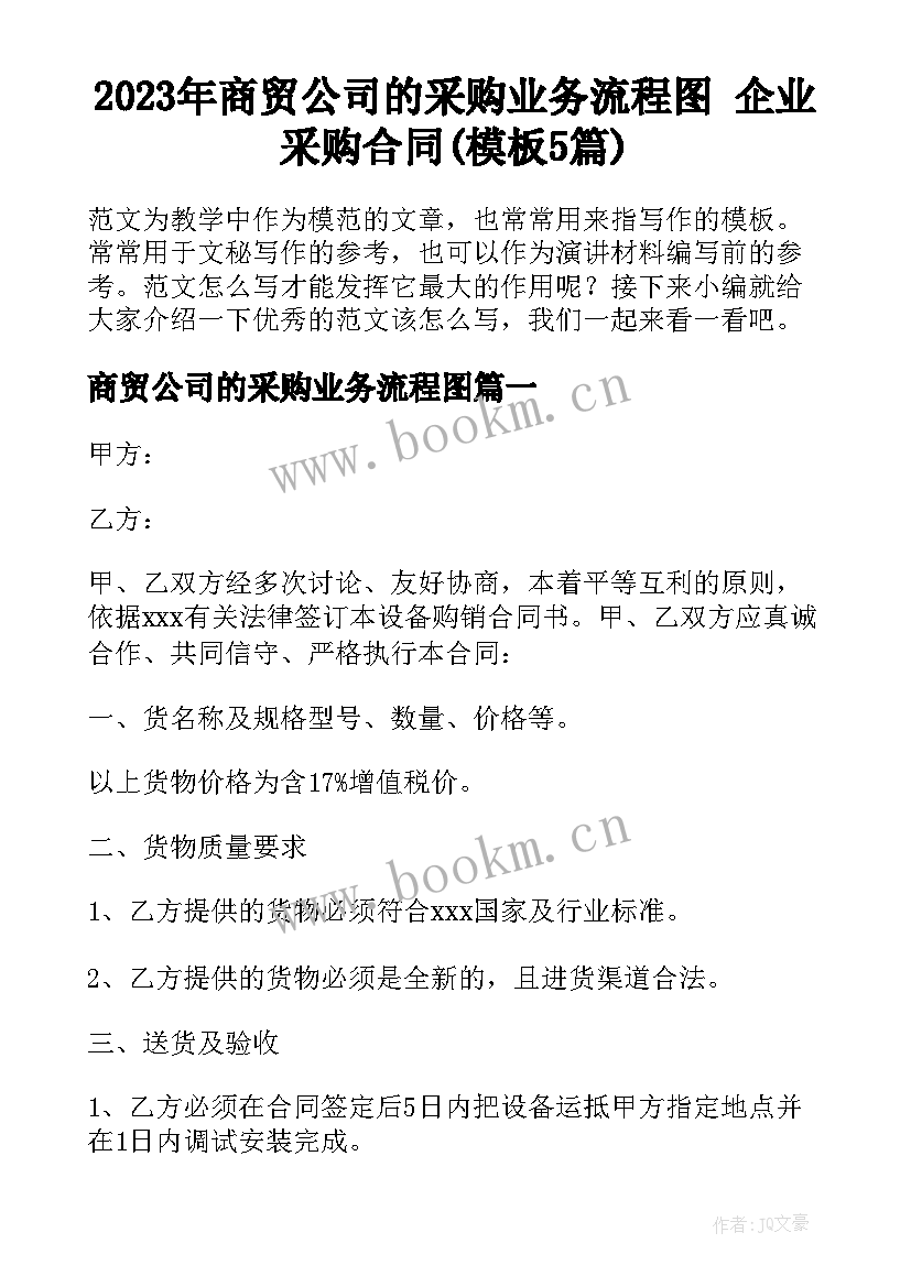 2023年商贸公司的采购业务流程图 企业采购合同(模板5篇)