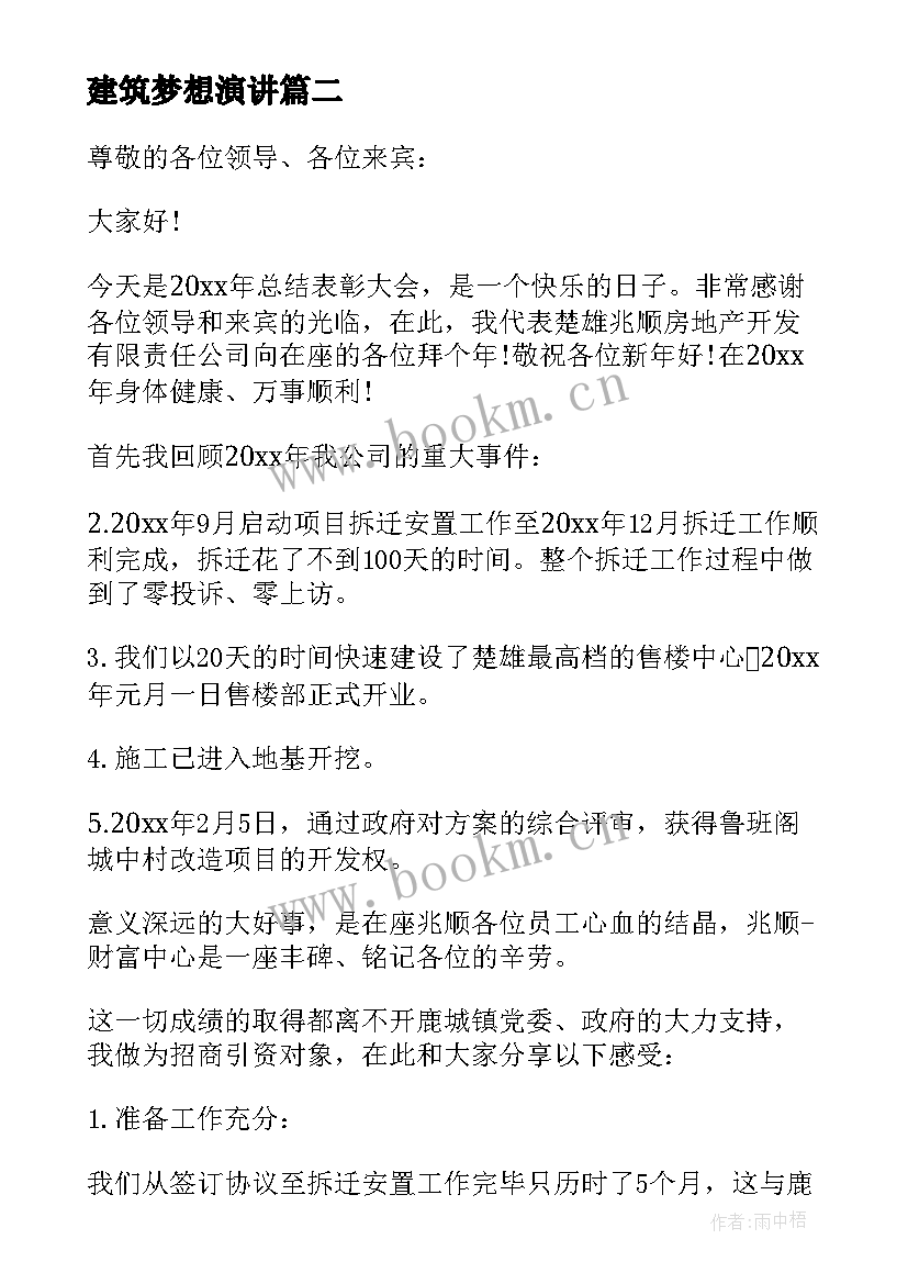 2023年建筑梦想演讲(模板5篇)