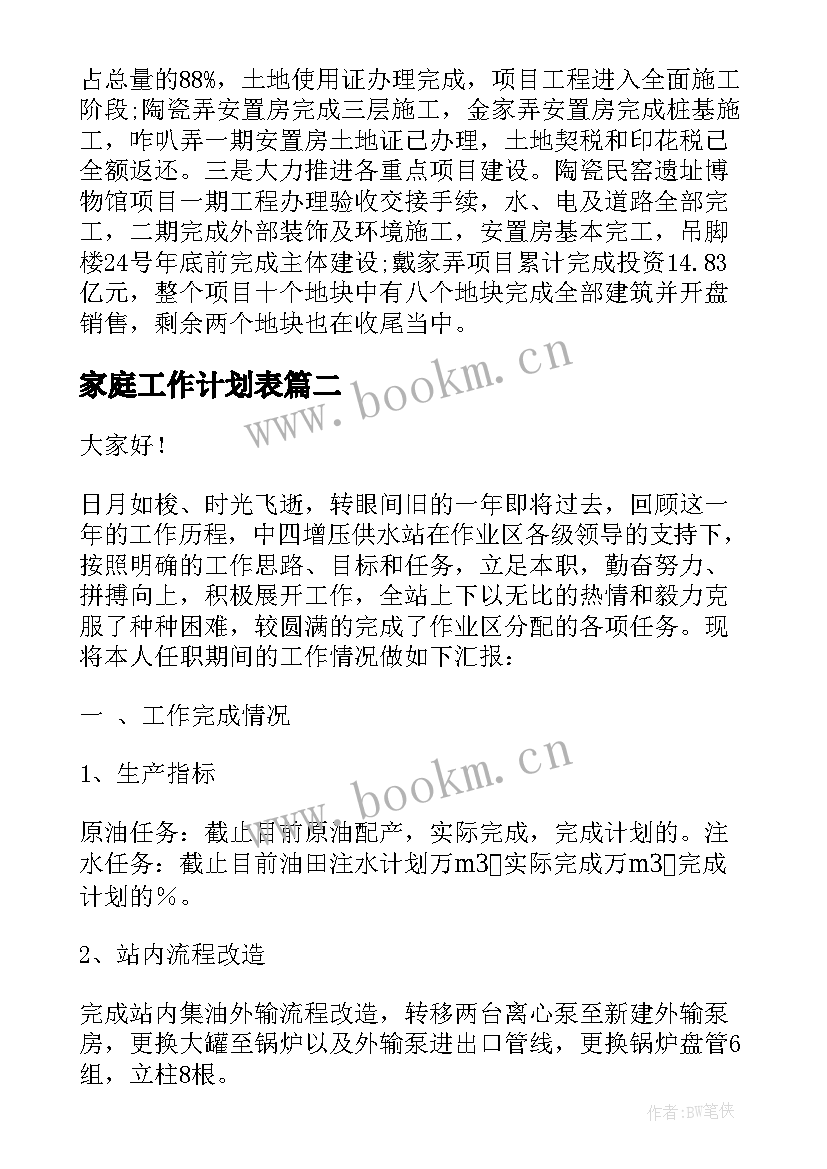 最新家庭工作计划表(优秀5篇)