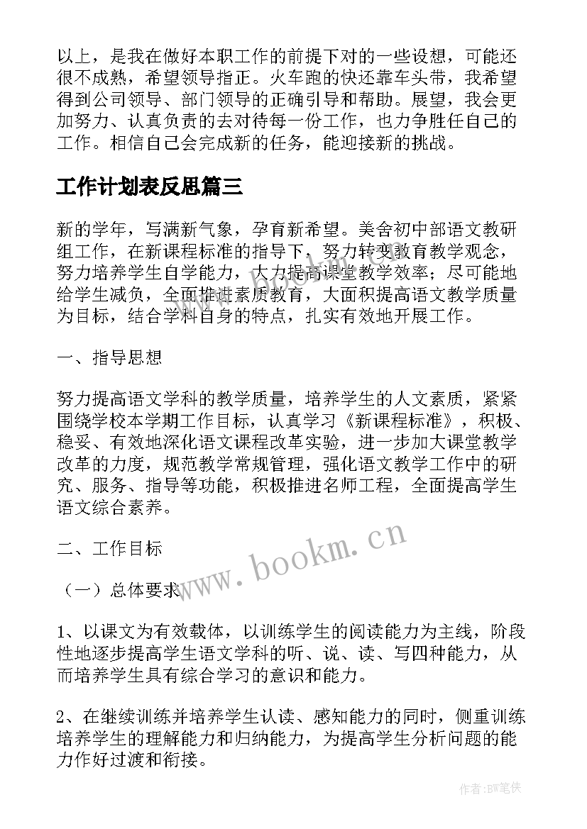 最新工作计划表反思(通用6篇)