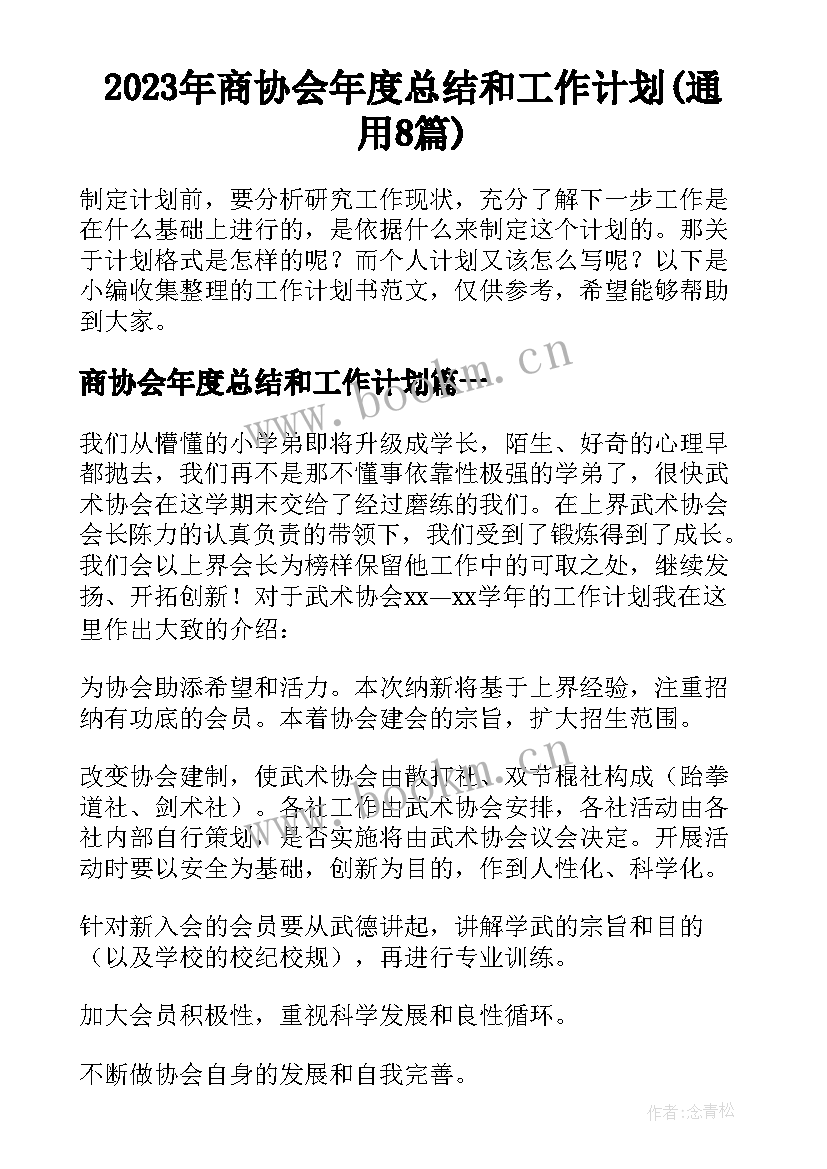 2023年商协会年度总结和工作计划(通用8篇)