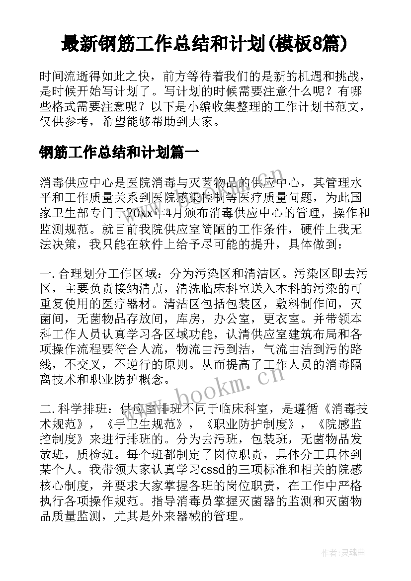 最新钢筋工作总结和计划(模板8篇)