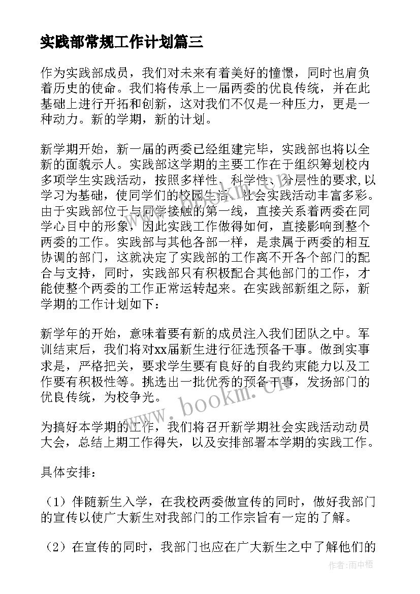 实践部常规工作计划(汇总10篇)