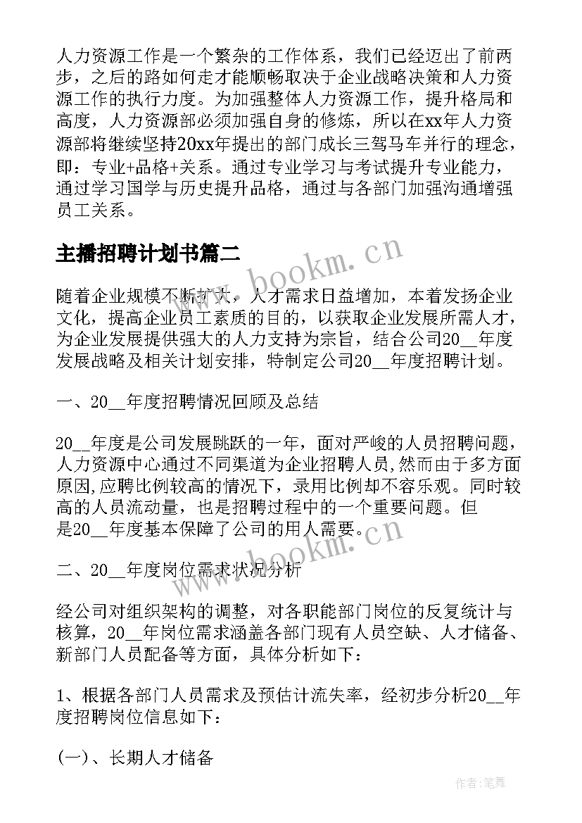 最新主播招聘计划书 招聘专员工作计划(实用5篇)