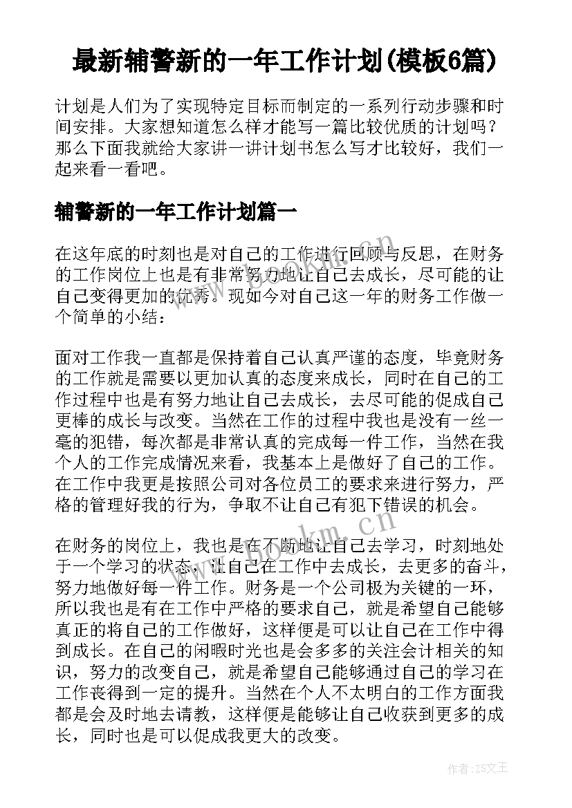 最新辅警新的一年工作计划(模板6篇)