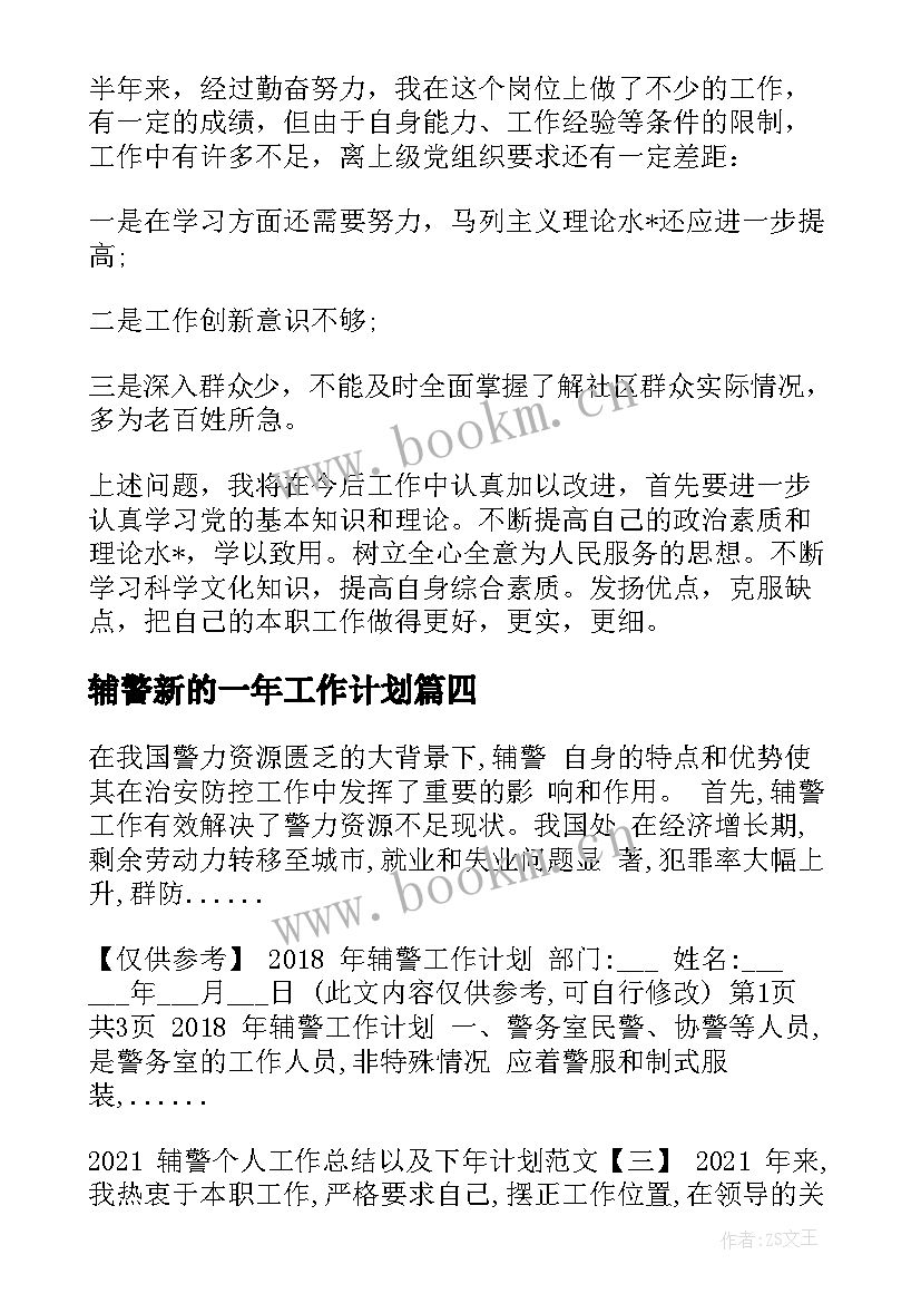 最新辅警新的一年工作计划(模板6篇)