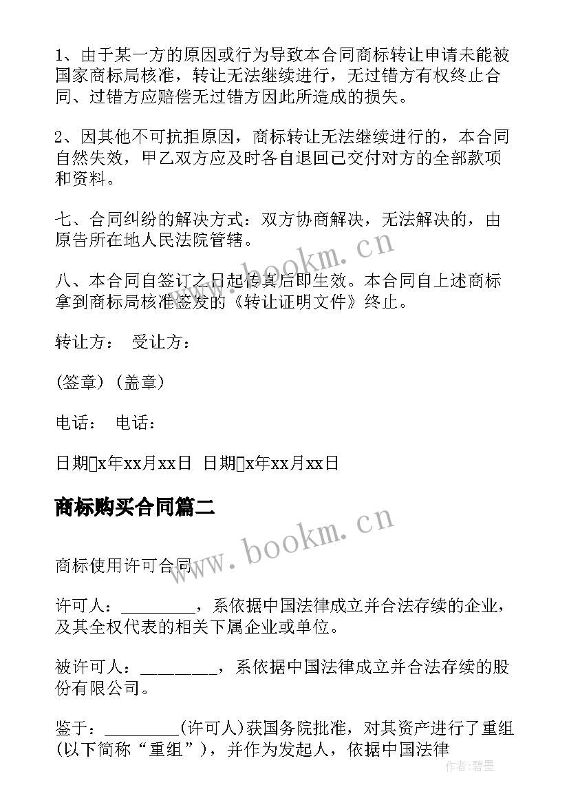 最新商标购买合同(模板7篇)