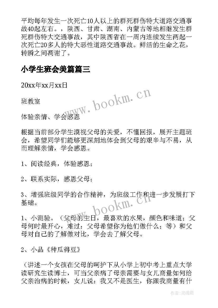 最新小学生班会美篇 小学生安全班会教案(精选6篇)