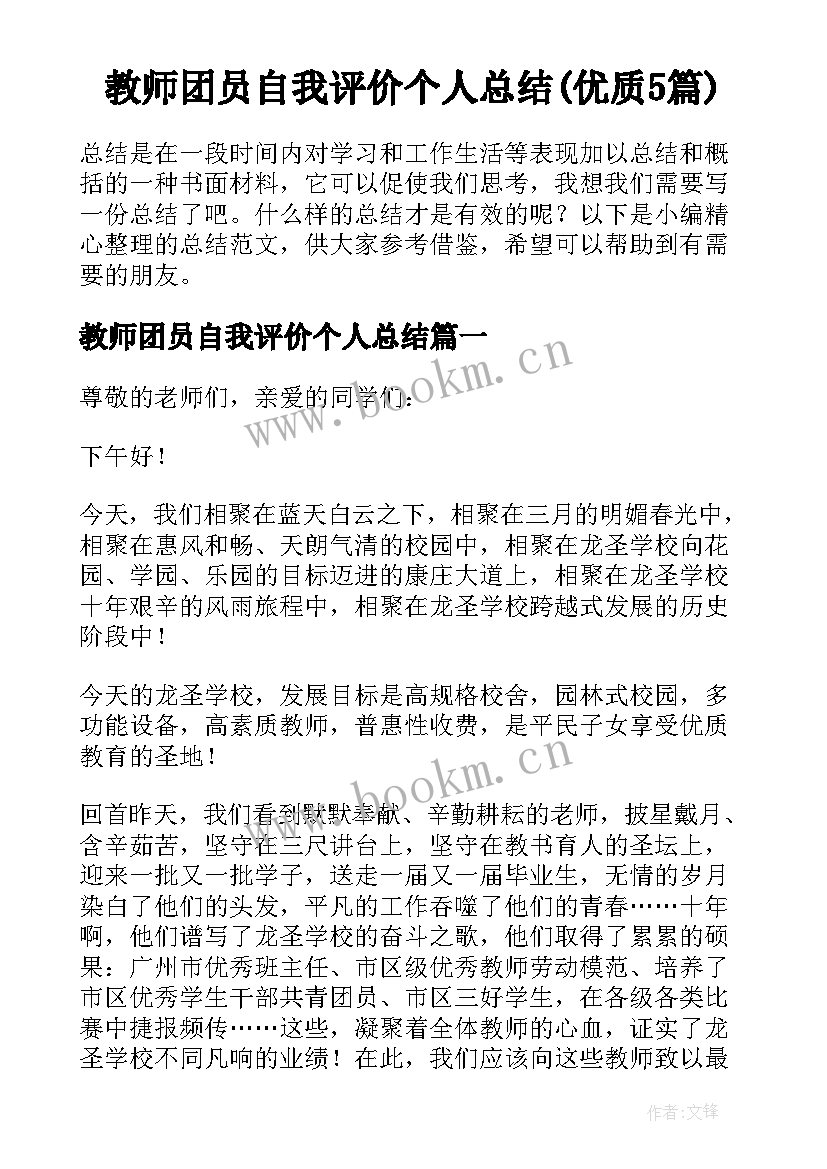 教师团员自我评价个人总结(优质5篇)