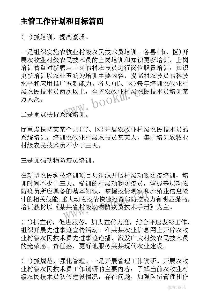 主管工作计划和目标 主管工作计划(大全10篇)