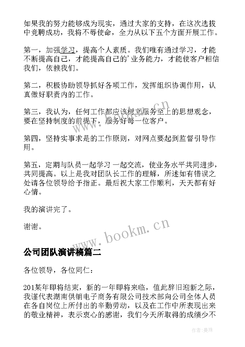 最新公司团队演讲稿(汇总5篇)