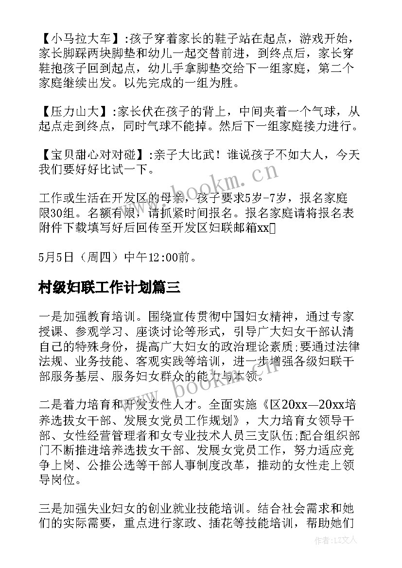 2023年村级妇联工作计划 妇联工作计划(优质9篇)