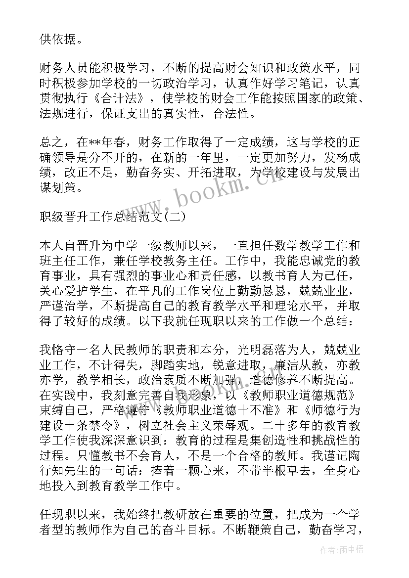 最新国税职级晋升工作总结报告 银行职级晋升个人工作总结(优质5篇)