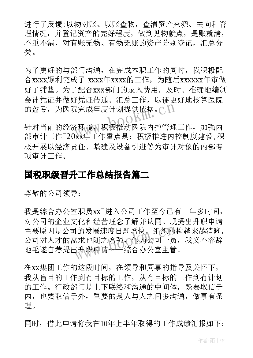 最新国税职级晋升工作总结报告 银行职级晋升个人工作总结(优质5篇)