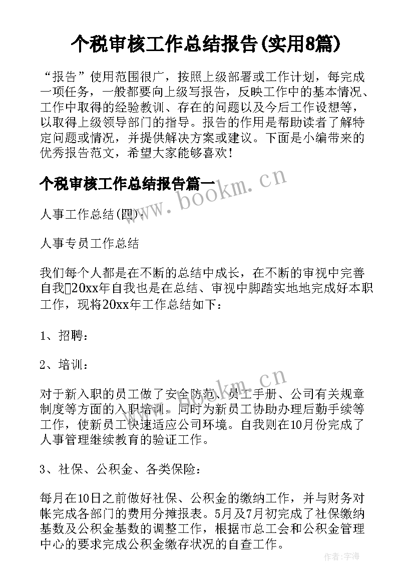 个税审核工作总结报告(实用8篇)